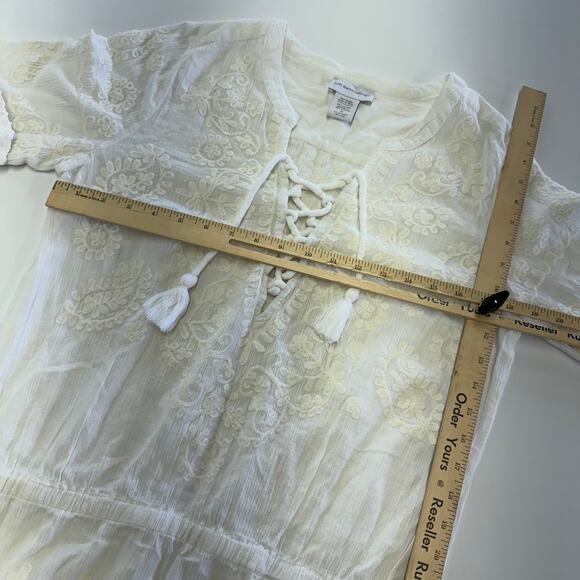 Soft Surroundings Dress Womens Medium White Tassel Embroidered Coastal Boho - Picture 4 of 5